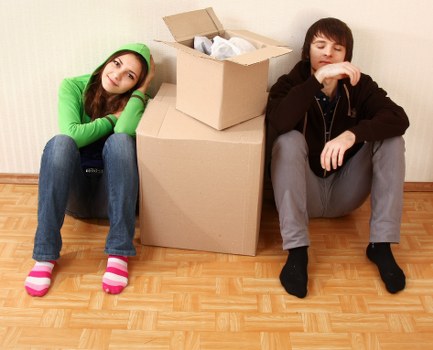Packed office furniture and equipment ready for transport